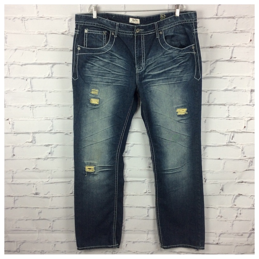 Antique Rivet RS/020 Distressed Jeans, Size 40x34